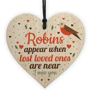 Red Ocean Robins Appear When Lost Loved Ones Are Near Wooden Hanging Heart Memorial Christmas Tree Decoration Plaque