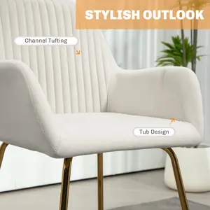 HOMCOM Modern Accent Chair Velvet-Touch Upholstered Armchair Cream White