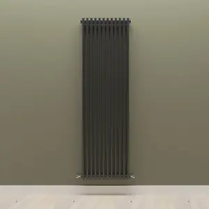 Vertical Black Double Column Radiator (H) 1800mm x (W) 560mm, 7512 BTU.