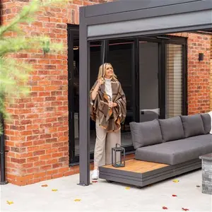 Pergostet 3m X 4m Aluminium Garden Pergola - Grey | Waterproof Louvered Roof | Rectangle Pergola | 3 Side Blinds & LED Lights | Contemporary Design