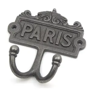 Oakcrafts - Antique Cast Iron Vintage Style Paris Twin Coat Hook - 115mm x 120mm