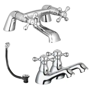 Sterling Traditional Bath Filler Mixer & Basin Tap Pack Hot & Cold Pair Inc. Bath Waste - Chrome