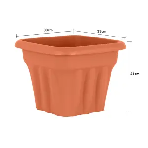 Wham 4x Vista Terracotta Plastic Planter, Square Garden Plant Pot, Small Floor Pot (33cm, 16L, Pack of 4)