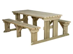 Abies wooden picnic bench and table set, outdoor dining set (8ft, Natural finish)