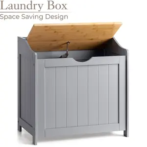 Wooden Laundry Box Bin Grey Bamboo Bathroom Storage Basket Linen Chest Christow