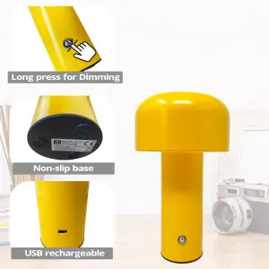 ExtraStar Bedside Mushroom Dimmable 3 Colour Changing Table Lamp Metal USB Rechargeable (Yellow)