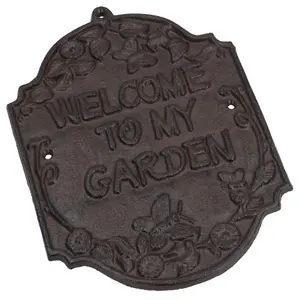 Welcome To My Garden Cast Iron Sign Plaque Door Wall House Gate Fence