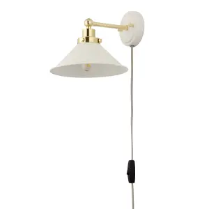 Getty Matt White Gold effect Plug-in Wall light