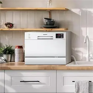 Comfee 6.5L White Tabletop Freestanding Compact Dishwasher with LED Display