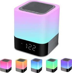 Bedside Lamp With Alarm Clock Bluetooth Speaker, Night Light Bedroom Decor RGB Color Changing Table Lamp, Gifts For Teenage Girls, Boys, Gifts For