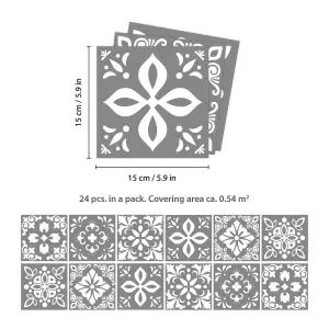 24 Pieces 15x15cm Bans Dark Grey Cement Spanish Tile Stickers