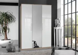 Anzo White Gloss And Oak Effect 3 Door Wardrobe