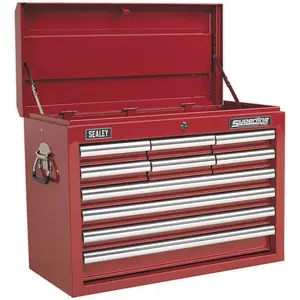 Durable 10 Drawer Lockable Tool Chest Red - 660mm x 315mm x 485mm