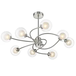 Luminosa Contemporary Multi Arm Pendant Ceiling 8 Light Satin Nickel, Glass