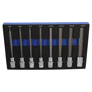 1/2in Drive Allen Hex Key Sockets Extra Long 140mm 8pc Set