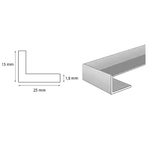 nielsen Aluminium L-Shaped Angle Profile, Natural Mill Finish, 2000x25x15mm, Thickness: 1.5mm, Length: 2m