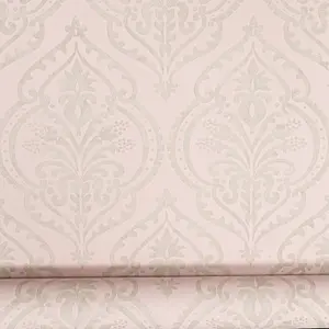 Arthouse Blush Pink Silver Grey Moroccan Damask Textured Heavy Vinyl Wallpaper