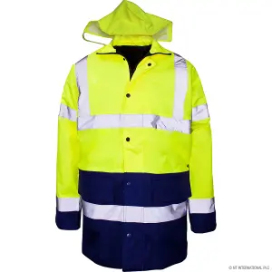 Mens Small Hi Vis Waterproof High Visibility  3/4 Jacket Protection Hooded Coat