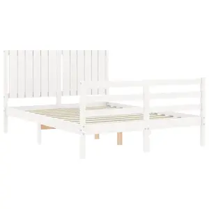 Berkfield Bed Frame with Headboard White 140x190 cm Solid Wood