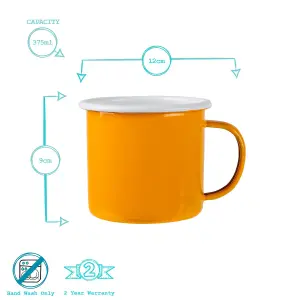 Argon Tableware - Coloured Enamel Mugs - 375ml - Pack of 12 - Yellow