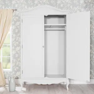 Juliette Double Wardrobe. French Style 2 Door Wardrobe with Crystal Handles - White