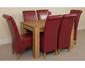 Kuba 125 x 80 cm Chunky Oak Small Dining Table and 6 Chairs Dining Set with Montana Burgundy Leather Chairs