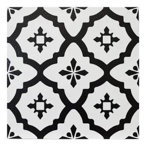 FloorPops Comet Pack of 10 Peel & Stick Vinyl Floor Tiles Black White Pattern