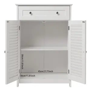 2-door White Shutter Freestanding Bathroom Sideborad Cabinet with Drawer W 600 x D 350 x H 870 mm