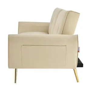 Lora 3 Seater Faux Leather Click Clack Sofa Bed with 2 Cup Holders - Beige