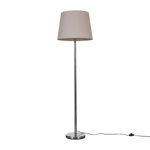 ValueLights Modern Polished Chrome Metal Standard Floor Lamp With Pink Tapered Shade - Includes 6w LED Bulb 3000K Warm White