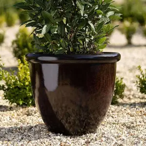 Primrose Plant Pot Round Flower Pot Recycled Plastic Planter in Black Small 41cm