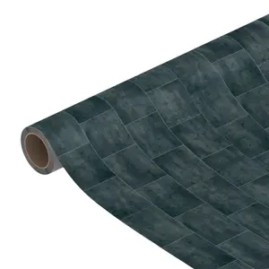 Precut Dark grey & blue Slate Tile effect Sheet vinyl, 4m²