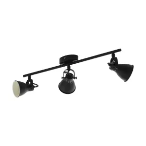 Flush Ceiling Light 3 Spots Colour Black Shade Bulb GU10 3x3.3W Included