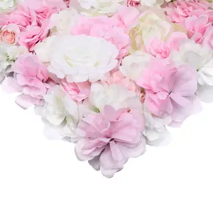 Artificial Flower Wall Backdrop Panel, 60cm x 40cm, White & Dusty Rose