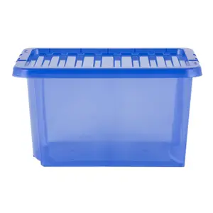 Wham Crystal 5x 28L Plastic Storage Boxes with Lids. Small Size, Strong . Made in the UK Tint Spectrum Blue