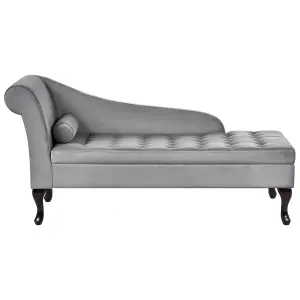 Left Hand Velvet Chaise Lounge with Storage Light Grey PESSAC