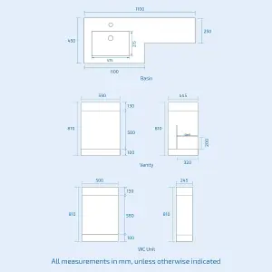 Nes Home 1100mm Left Hand Basin White Vanity Cabinet and WC BTW Toilet Aubery