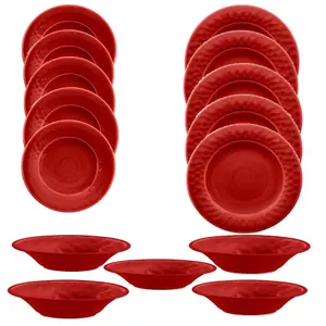 Purely Home Crackle Red Melamine 15 Piece Outdoor Dinnerware Set for 5