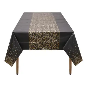 Black Plastic Tablecloth, Gold Polka Dot Printed Waterproof Table Cover - 54"x108"