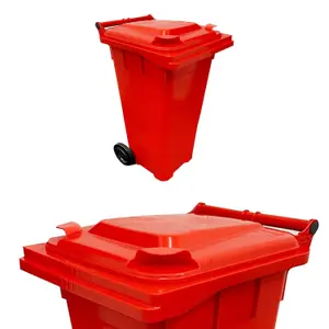 Large 140 Litre Red Coloured Outdoor Council Wheelie Bins Complete With Lid And Wheels