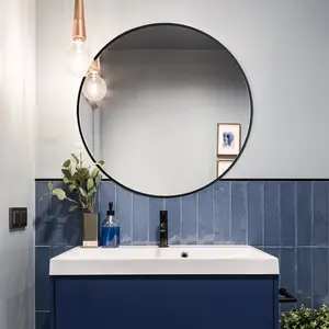 Baum Metal Flat Wall Mirror Black / 70 cm H x 70 cm W