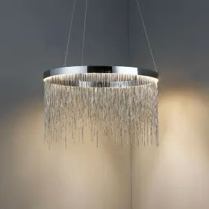 LED Ceiling Pendant Light 30W Warm White CHROME & Silver Chain Luxury Lamp