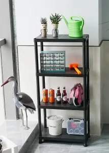 Black 4 Tier Plastic Shelving Unit Storage Racking Shelves Garage Warehouse Shed