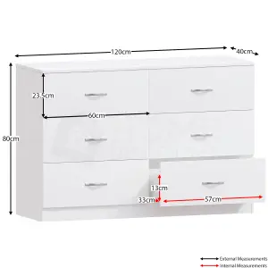 Vida Designs Riano White 6 Drawer Chest (H)800mm (W)1200mm (D)400mm