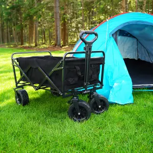 Folding Garden Trolley with Large Wheels and Removable Fabric, Ideal for Festivals, Camping, Black - Maximum Load 100kg