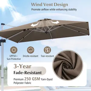 Costway 3M Outdoor Patio Umbrella Square Cantilever Parasol w/ 360 Rotation & Adjustable Tilt