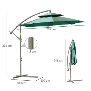 Outsunny 2.7m Cantilever Banana Parasol Outdoor Sun Shade Crank, Green