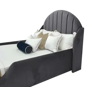 Omario Kids Bed Plush Velvet with Safety Siderails- Steel