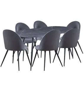 Hallowood Furniture Cullompton Large 160cm Oval Table with 6 Grey Curved Back Chairs