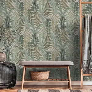 AS Creation Famous Garden Fern Leaf Botanical Themed Beige/Brown/Cream/Green Wallpaper